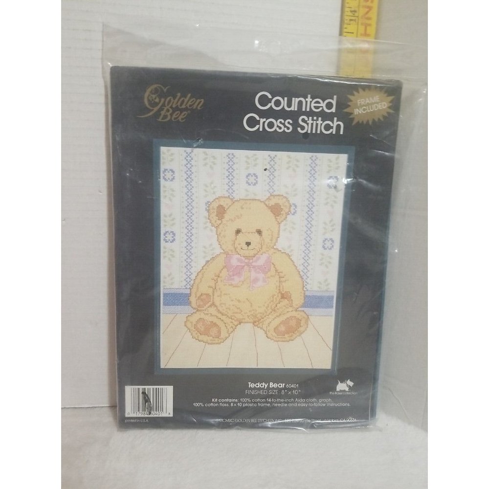 Golden Bee Counted Cross Stitch Kit - TEDDY BEAR, Kit # 60401 NEW